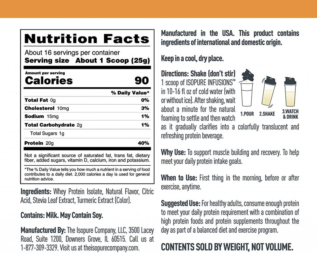 Isopure Infusions Whey Protein Isolate Nutrition Facts
