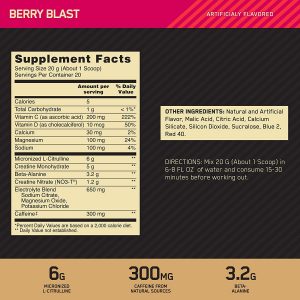 Optimum Nutrition Gold Standard Pre Workout Advanced ingredients