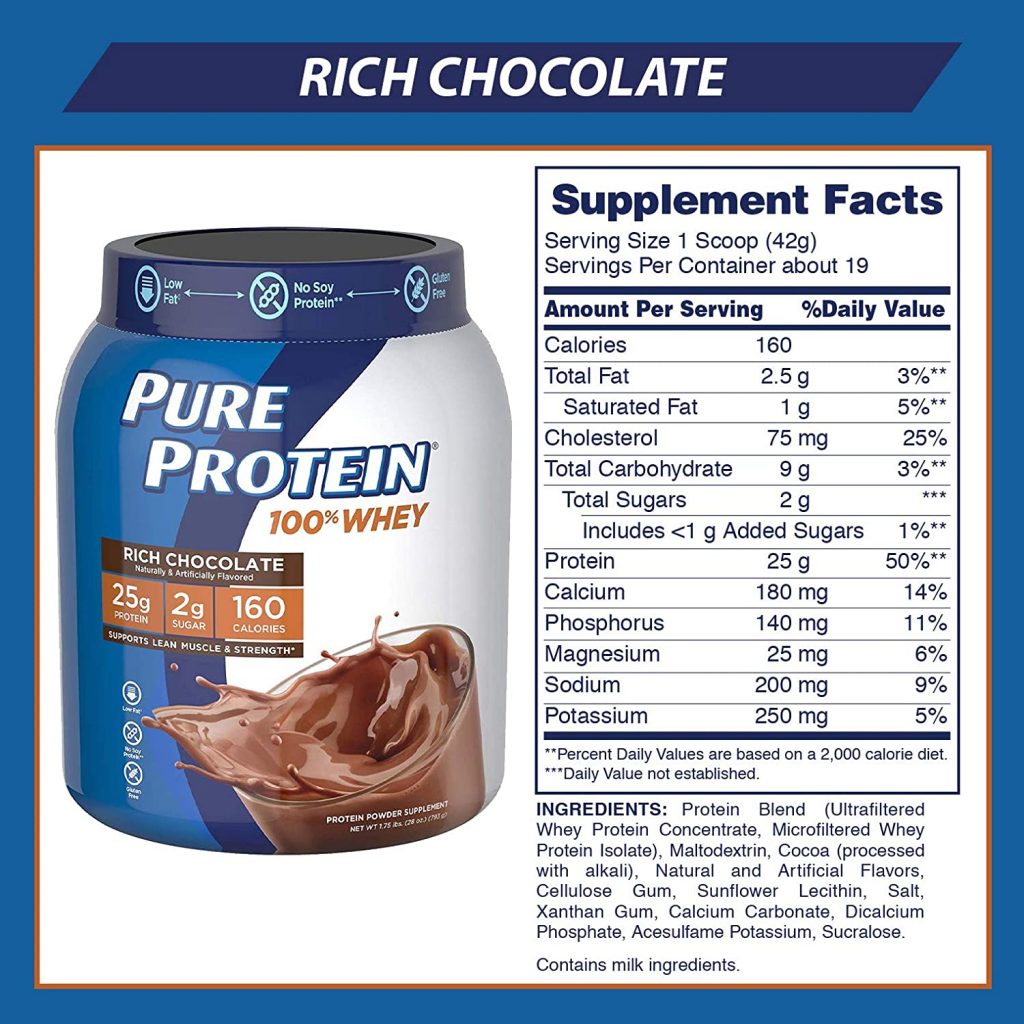 whey protein powder by pure protein nutrition facts